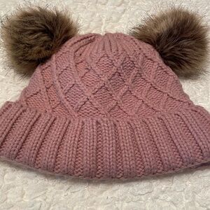 Cozy Pink Knit Hat with Faux Fur Pom Poms